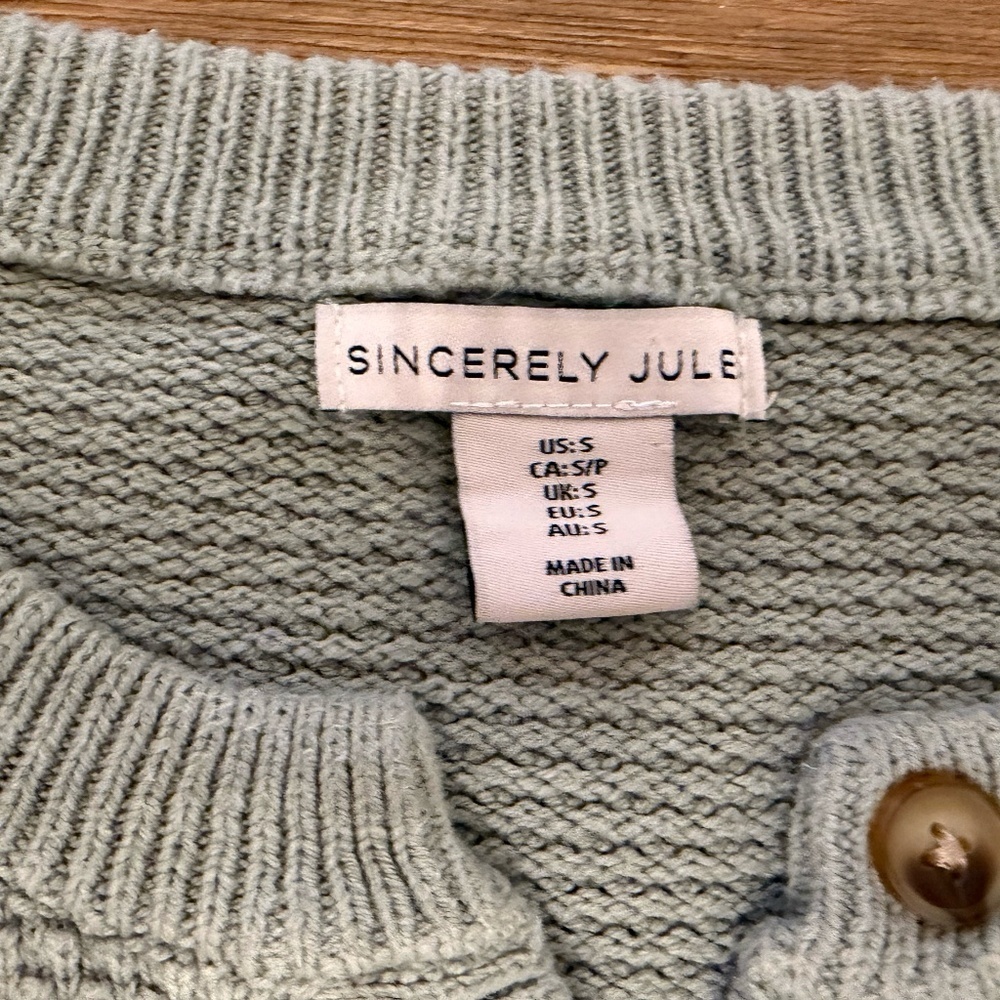 Sincerely Jules Waffle Knit Henley Sweater Neutral Cozy Top Small - Picture 2 of 3